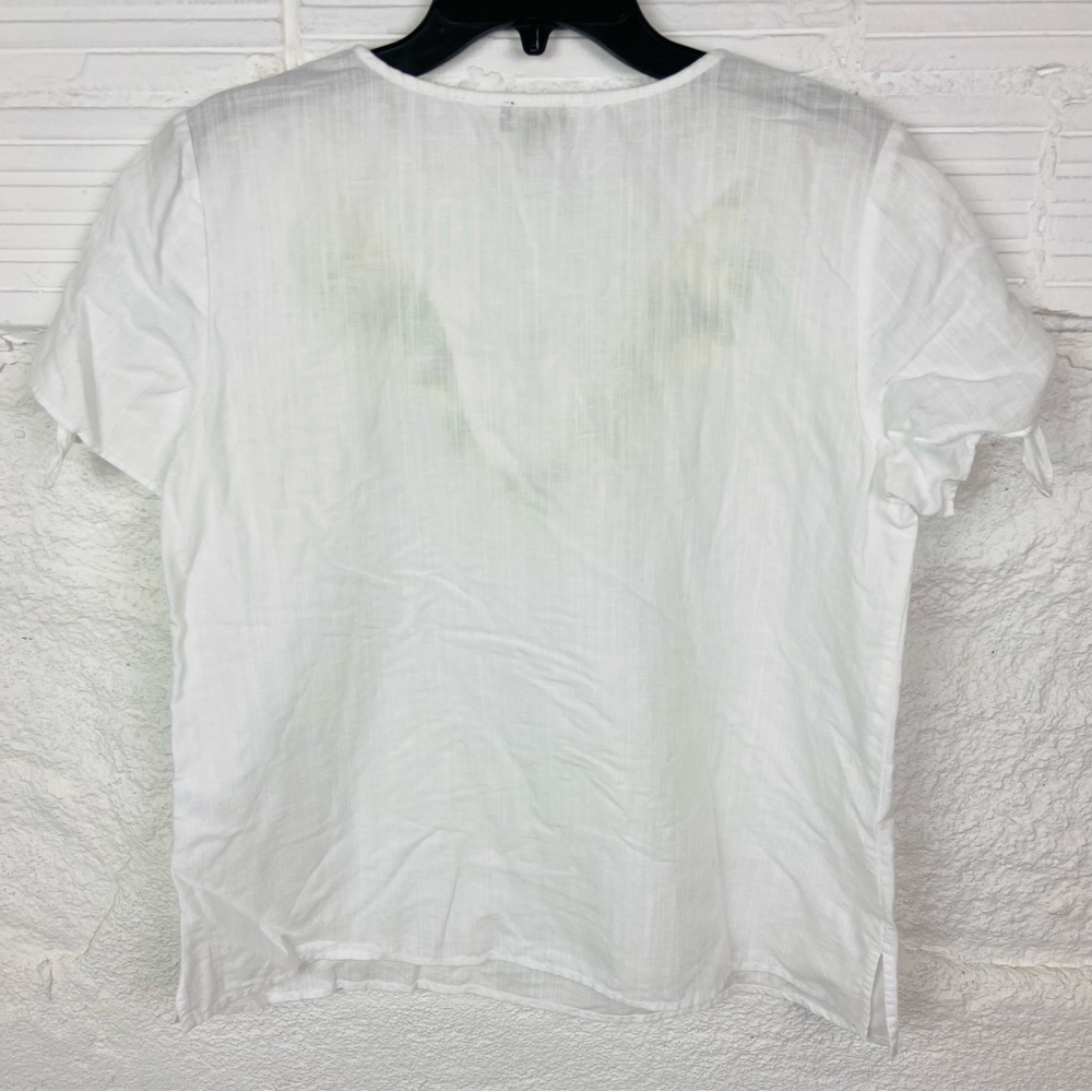 TALBOTS white lightweight lemon, embroidered linen cotton summer shirt SZ medium - Picture 8 of 15